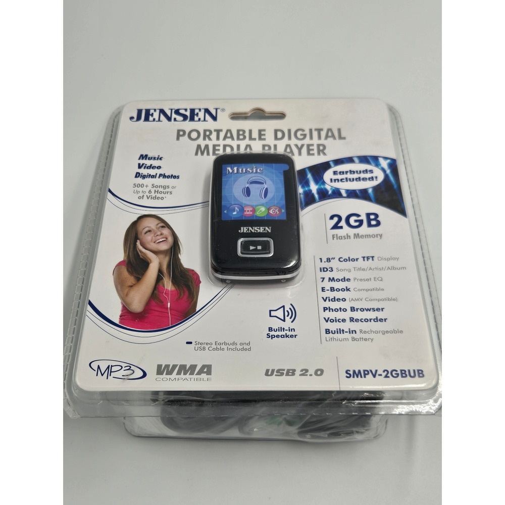 Jensen SMPV-2GBUB Portable Digital Media Player 2GB Black MP3 WMA Video Photo